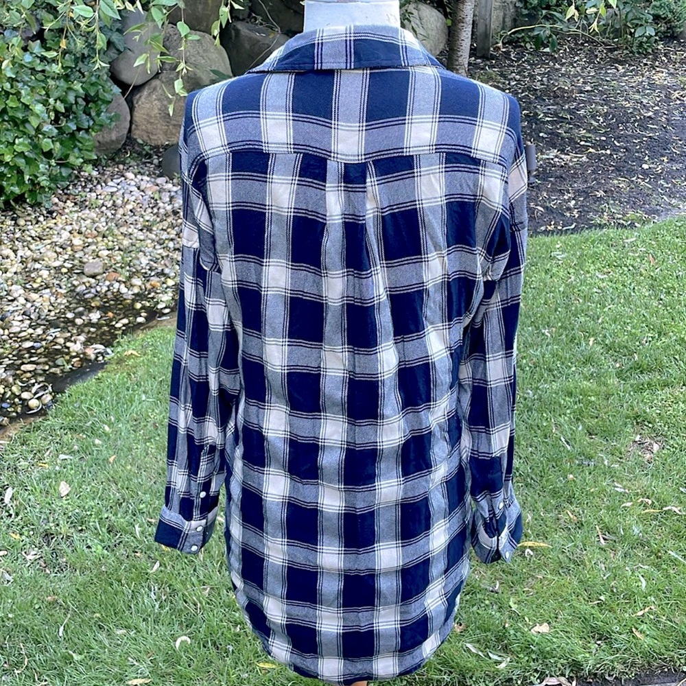 ZARA BASIC DENIM EMBELLISHED BLUE PLAID LONG SLEEVE TOP -XS ππ€© - Picture 11 of 12